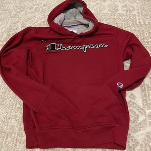 Champion Sweatshirt Hoodie, pockets, Men's Small Red